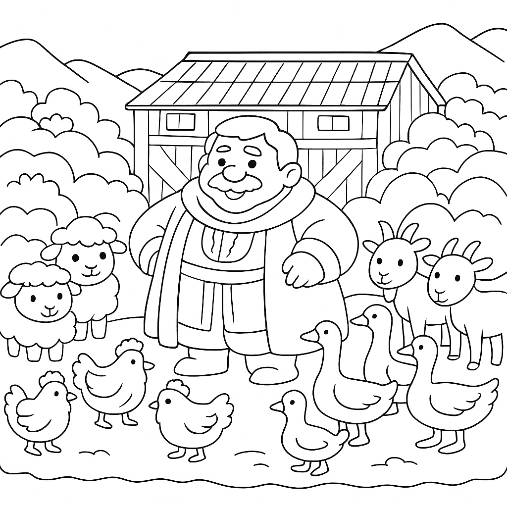 Раскраска по сказке "Жадный богач и зиннят-агай"