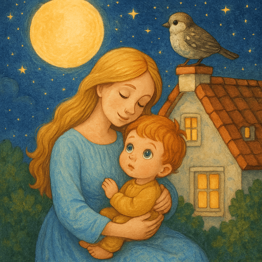 Ночь, мама укачивает своего малыша.