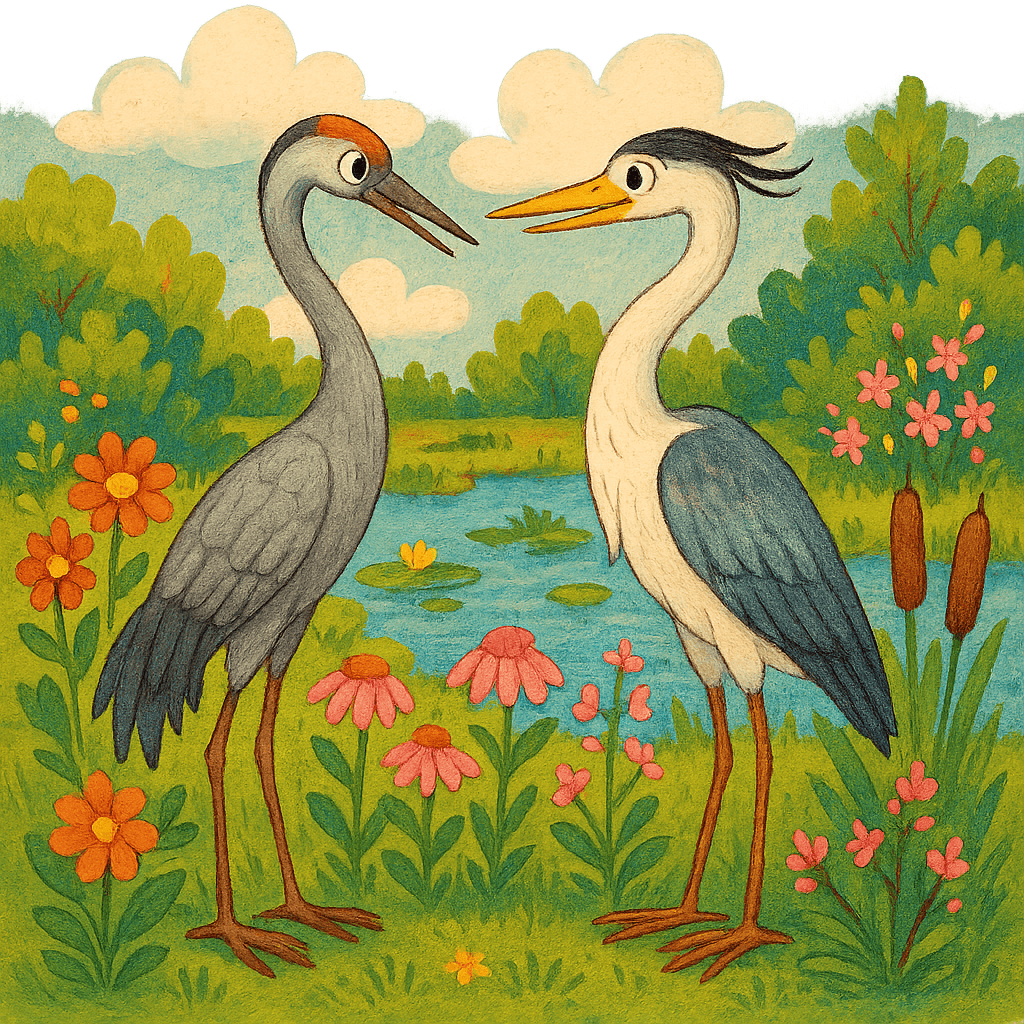 Журавль и цапля разговаривают