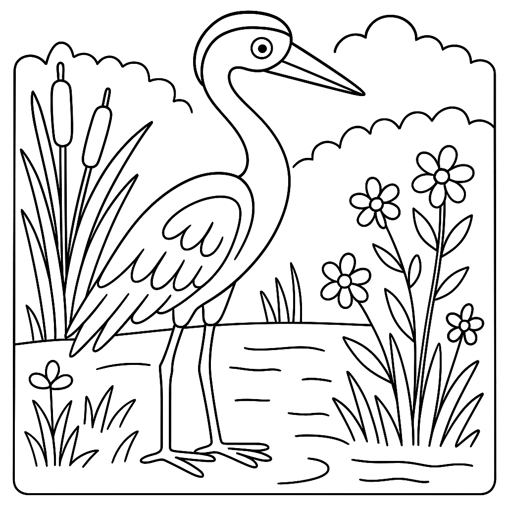 Раскраска по сказке "Журавль и цапля"