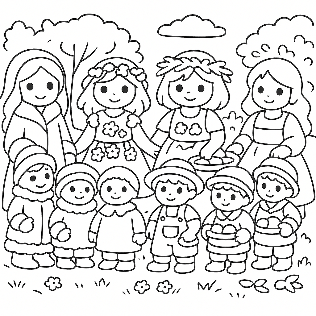 Раскраска по сказке "Четыре сестрицы"