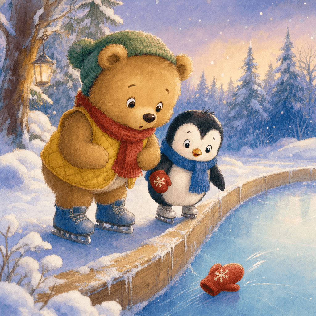 Шевелящаяся варежка на льду у бортика