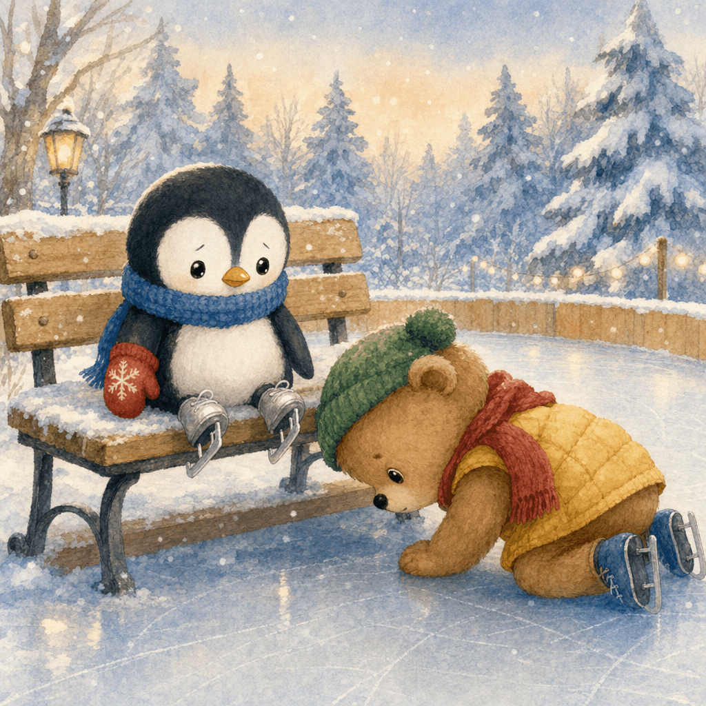 Пип и Мотя ищут варежку у лавочки