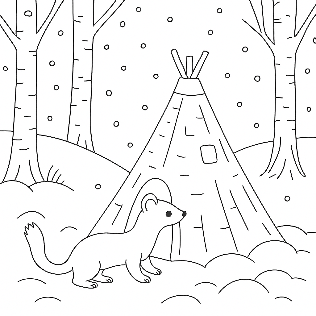 Раскраска по сказке "Почему у горностая кончик хвоста чёрный"