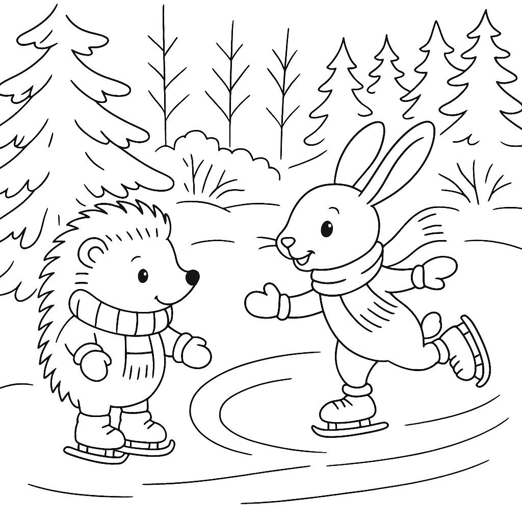 Раскраска по сказке "Ёжик и след на льду"