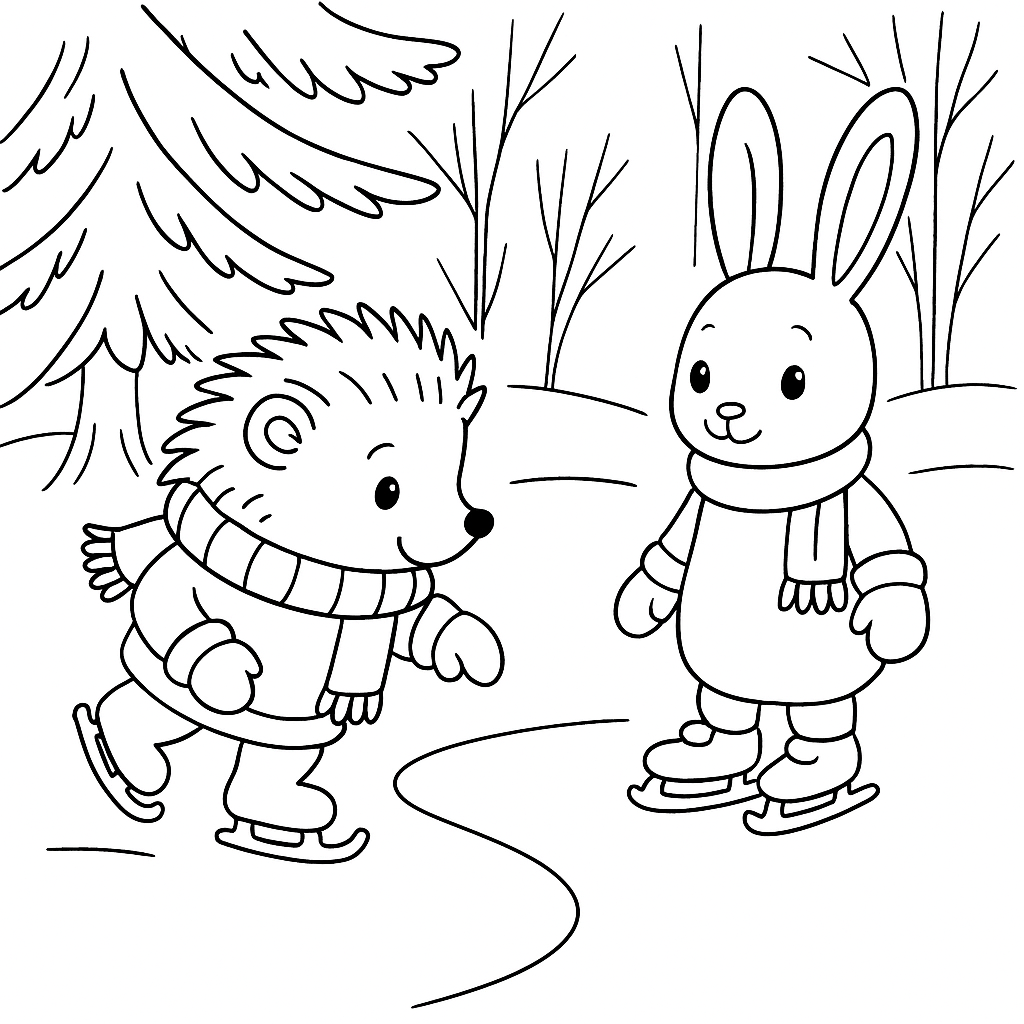 Раскраска по сказке "Ёжик и след на льду"