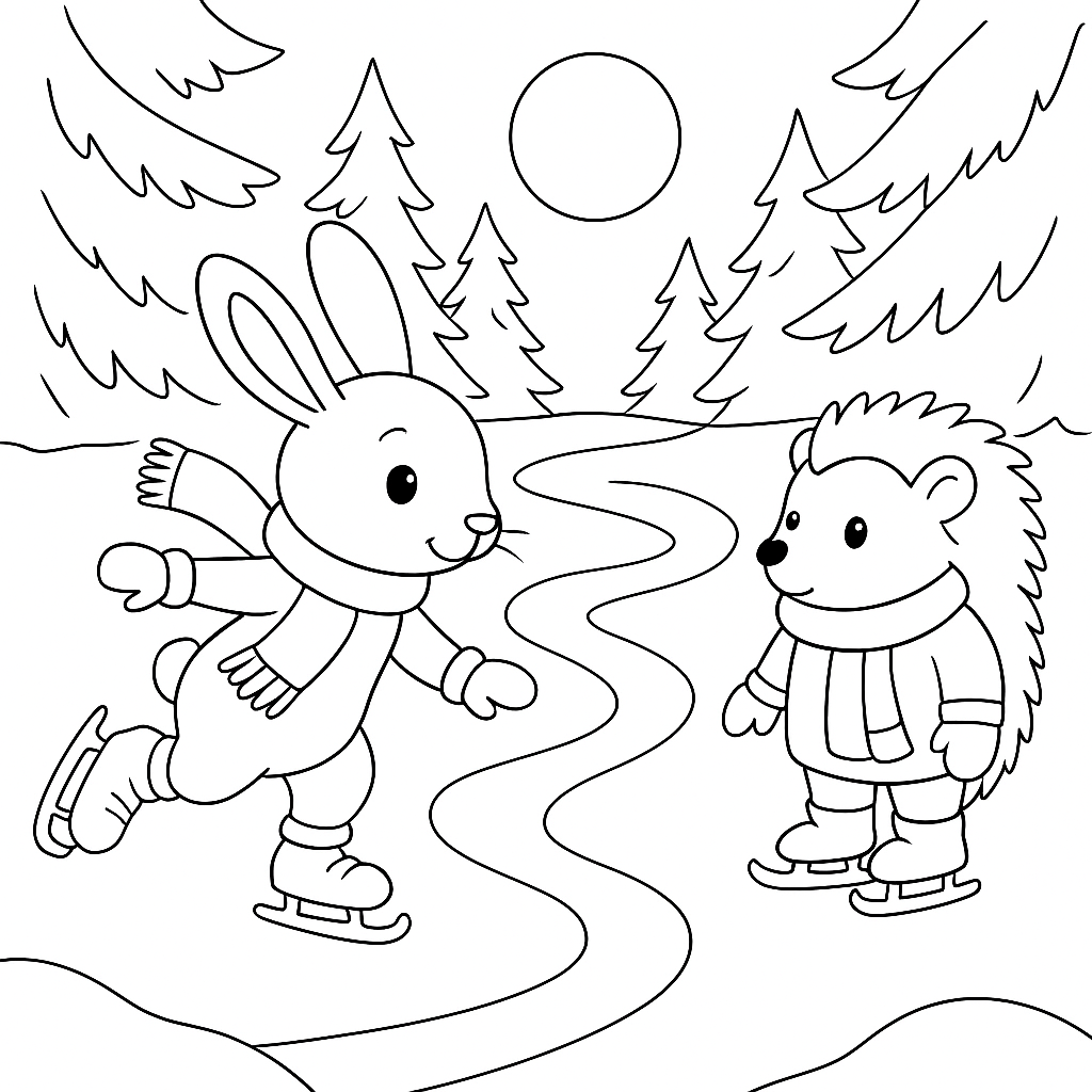 Раскраска по сказке "Ёжик и след на льду"