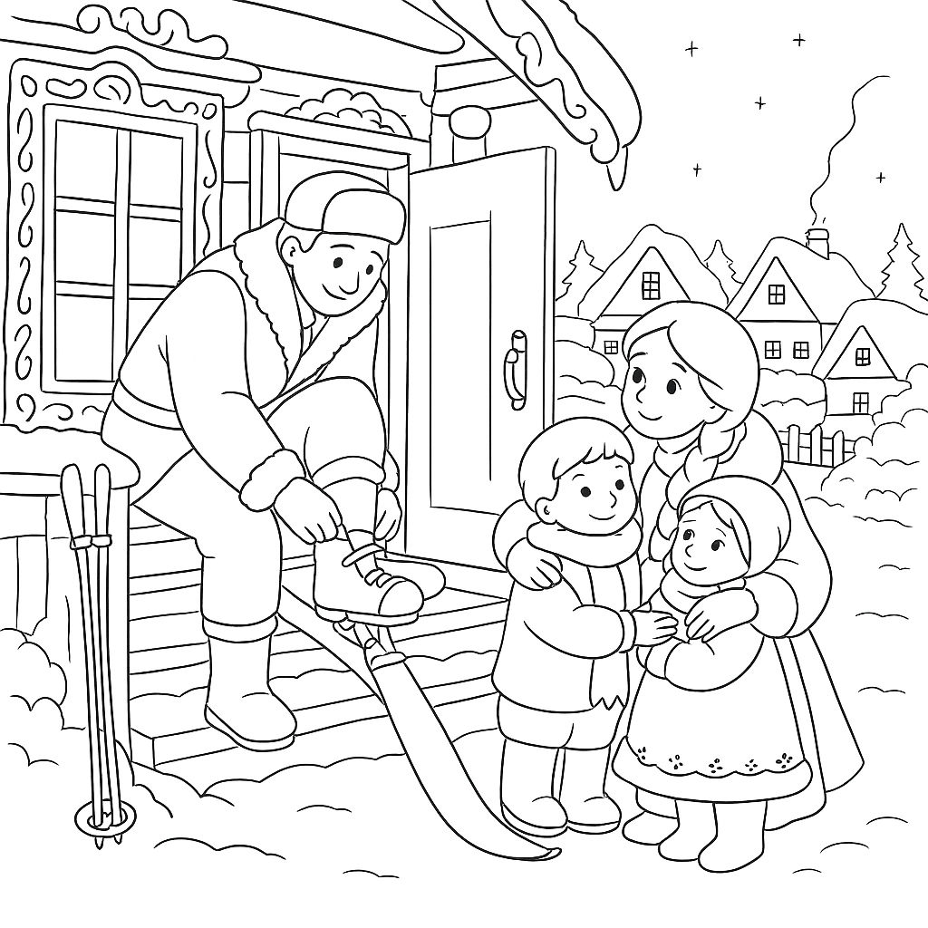 Раскраска по сказке "Охотник и зайцы"