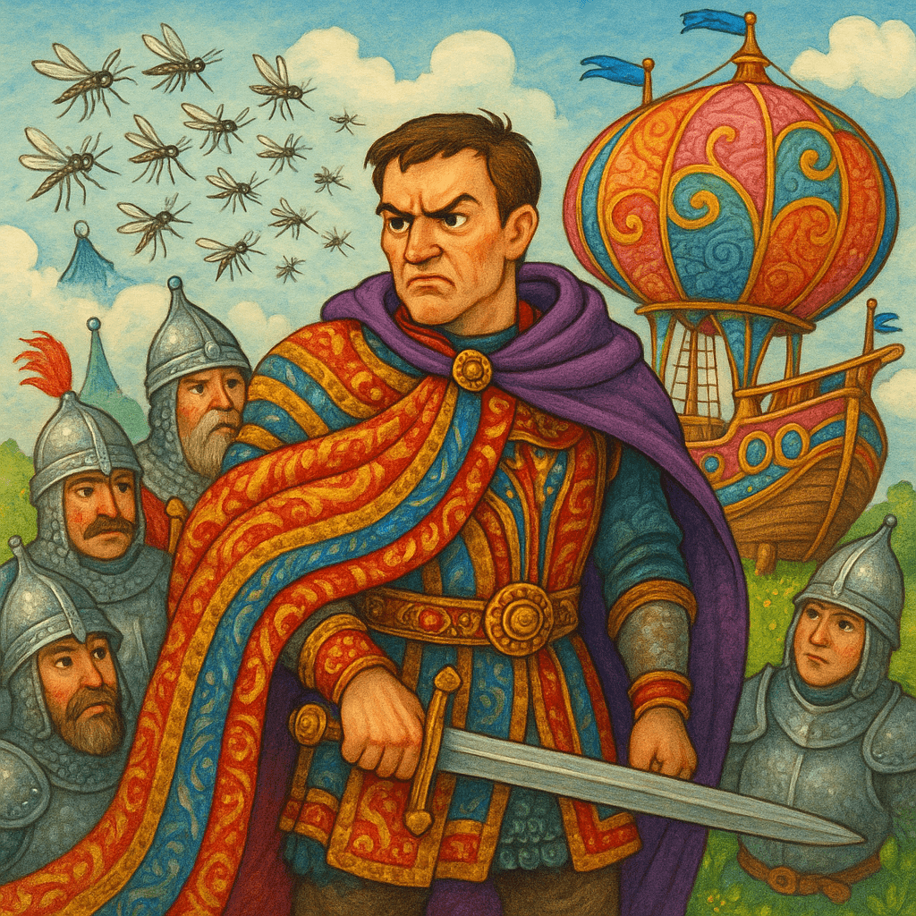 Князь кутается в ковры от комаров войска на площадке