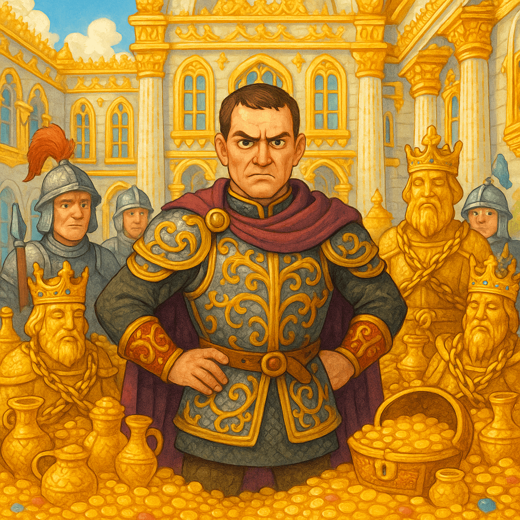 Злой князь среди богатств в роскошном дворце