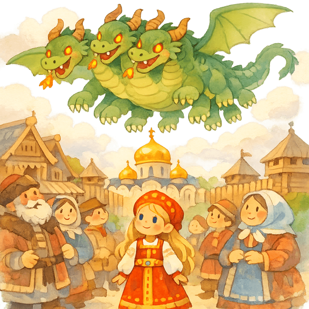 Змея похищает княжескую племянницу Забаву на улице Киева