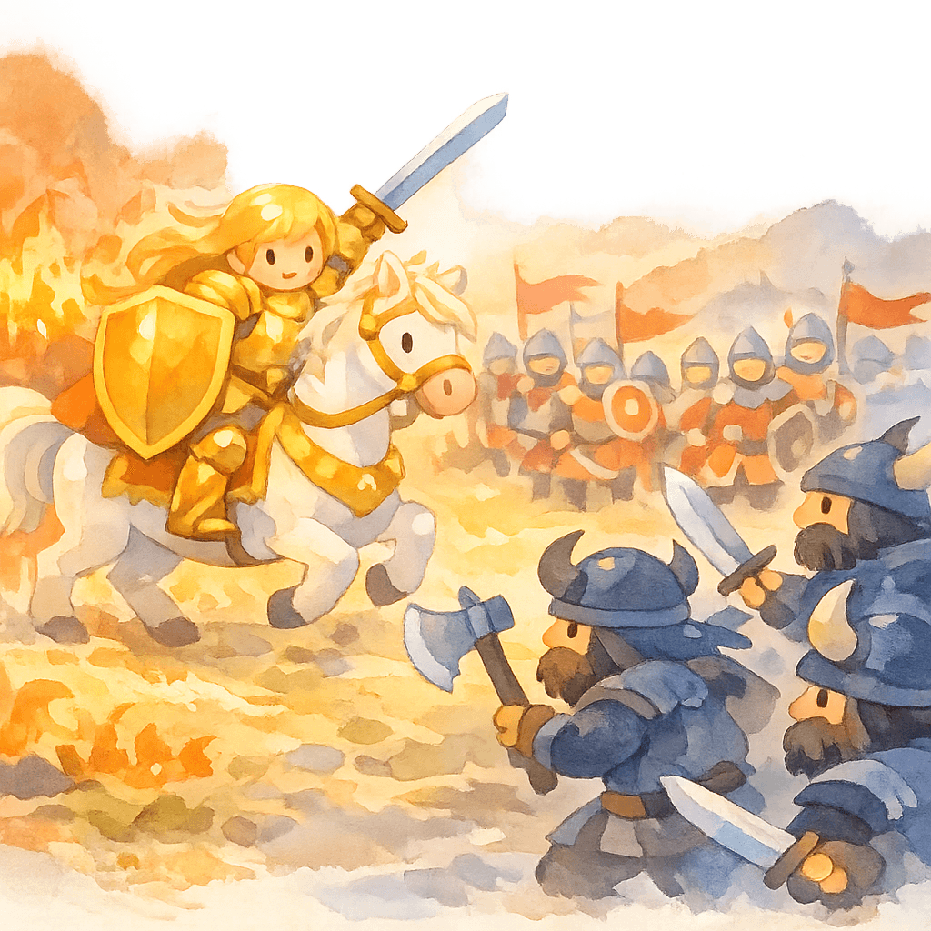 Золотой рыцарь ведёт бой с разбойниками