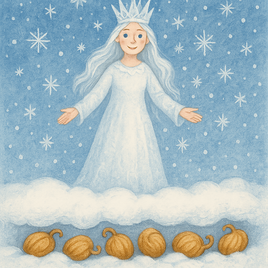 Зёрнышки уютно спят под снежным покрывалом, а царица снегов заботливо накрывает их.